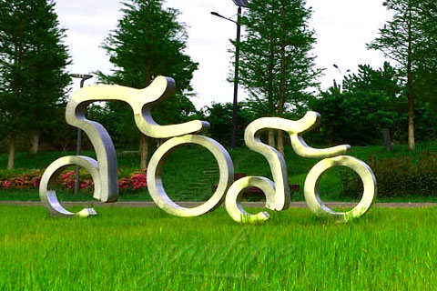 Abstract sports theme bicycle riding stainless steel figure statue for decor