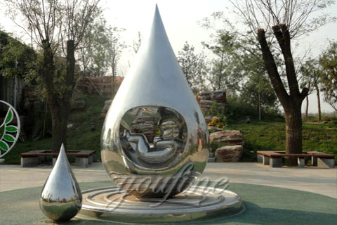 Garden Mirror Polished Steel Water Droplets Sculpture And Asleep Baby Statues In 316 Stainless from China