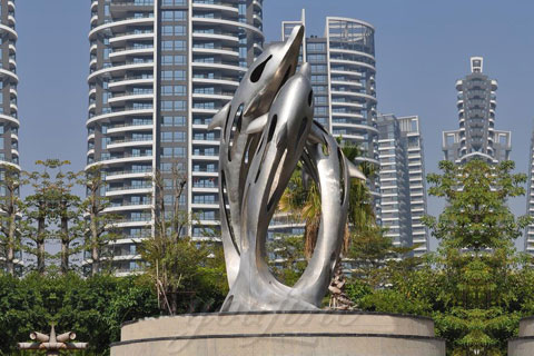 High Quality Mirror Stainless Steel Three Dolphin Sculpture for Sale
