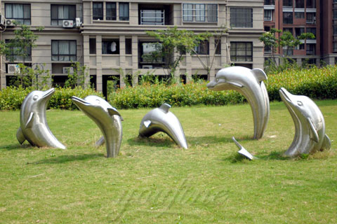 Life size metal stainless steel animal dolphin sculpture for company hotel  decoration