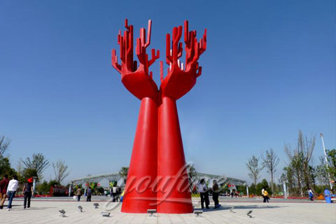 Mirror Polished Stainless Steel Abstract Decorative Red Hand Sculptures for Sale