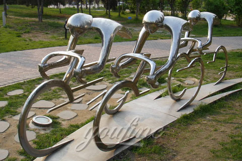 Outdoor New Design Abstract Park Mirror polished stainless steel bike sculptures for sale