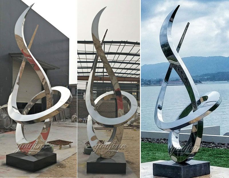 Popular style outdoor modern abstract garden decor mirror polished stainless steel sculpture for sale