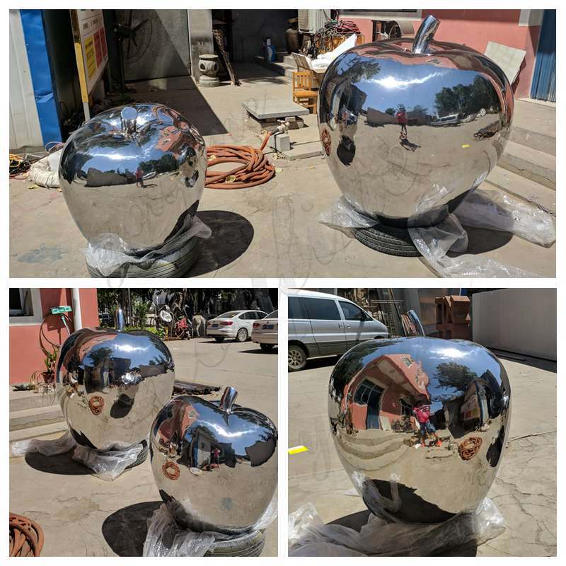 Mirror Polished Stainless Steel Apple Sculptures for Sale