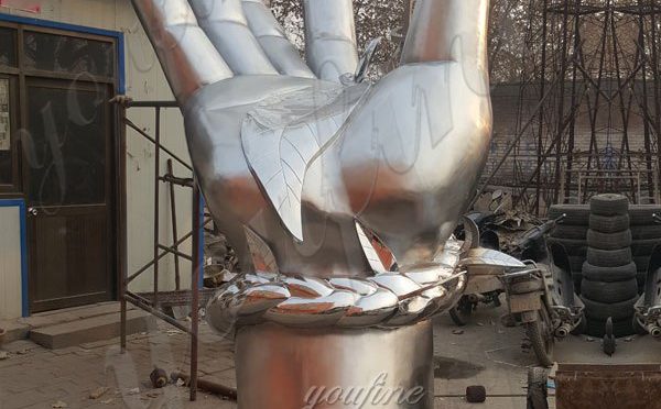 wholesale large outdoor metal modern abstract stainless steel sculpture with hand design for sale
