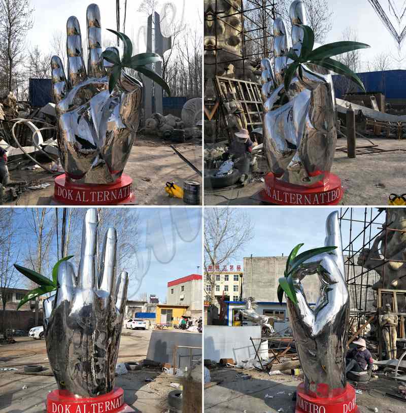 Custom Made Mirror Polished Stainless Steel Hand sculptures for sale