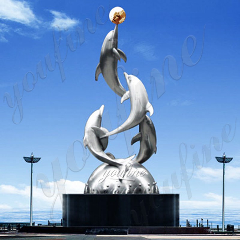 Large Outdoor Stainless Steel Dolphins Sculpture for Sale CSS-15