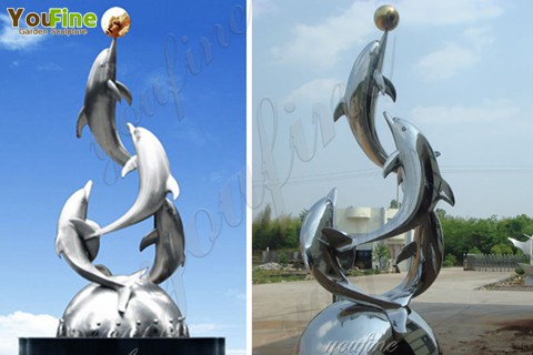 Large Outdoor Stainless Steel Dolphins Sculpture for Sale CSS-15