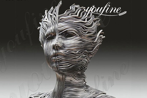 Large Abstract Stainless Steel Line Figure Sculpture