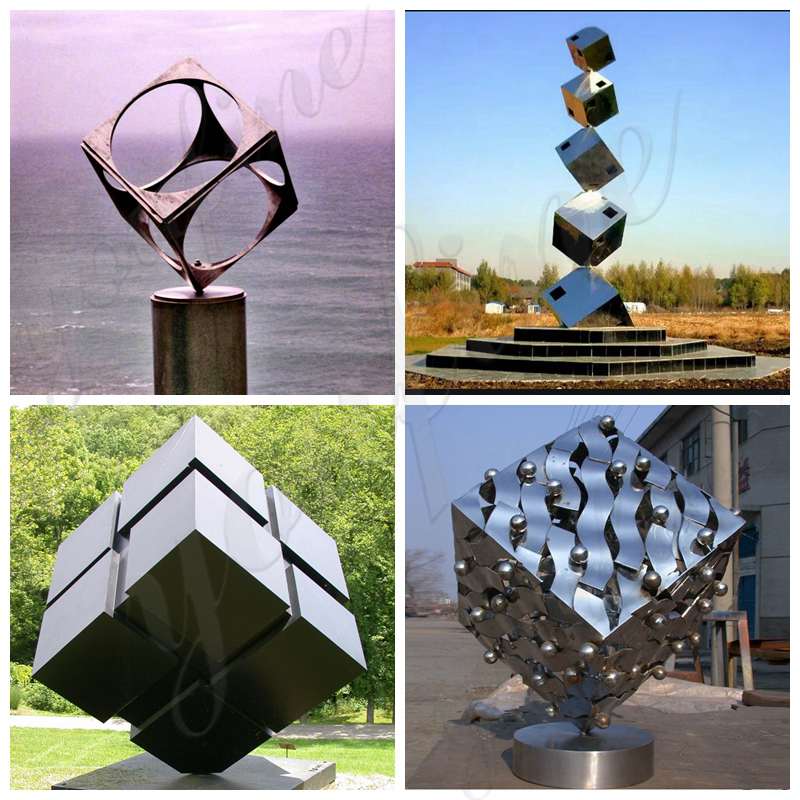 Modern Stainless Steel Cube Sculpture Square Decor for Sale