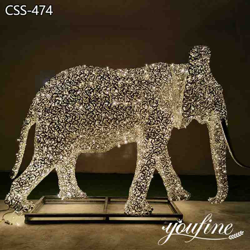 Metal Elephant Lighting Statue Stainless Steel Decor for Sale CSS-474