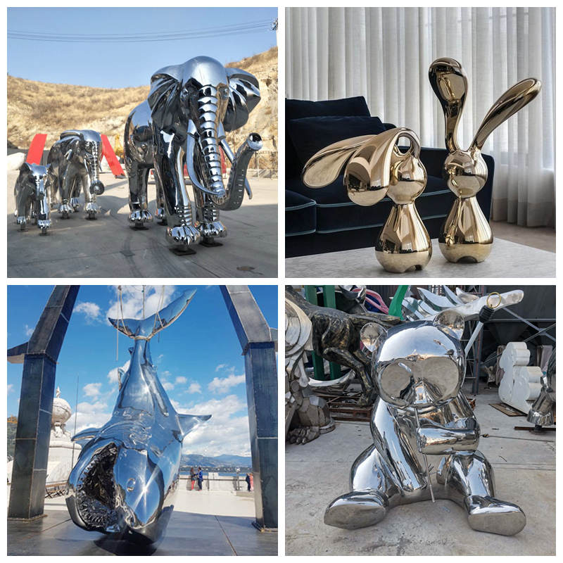 Modern High-polished Art Rabbit Stainless Steel Sculpture for Sale 