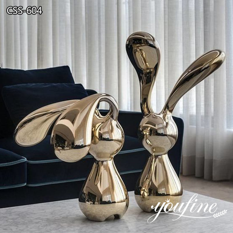 Modern High-polished Art Rabbit Stainless Steel Sculpture for Sale 